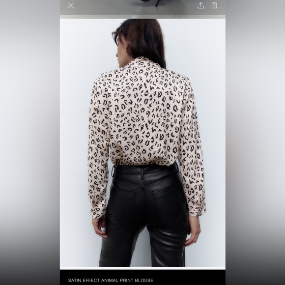 Zara SATIN EFFECT ANIMAL PRINT Tie BLOUSE size medium color black, and champagne - Picture 4 of 5